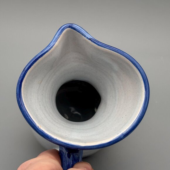 Vintage Talavera Pottery Pitcher with Hand-Painted Grapes and Blue Rim Accents - Picture 6 of 8